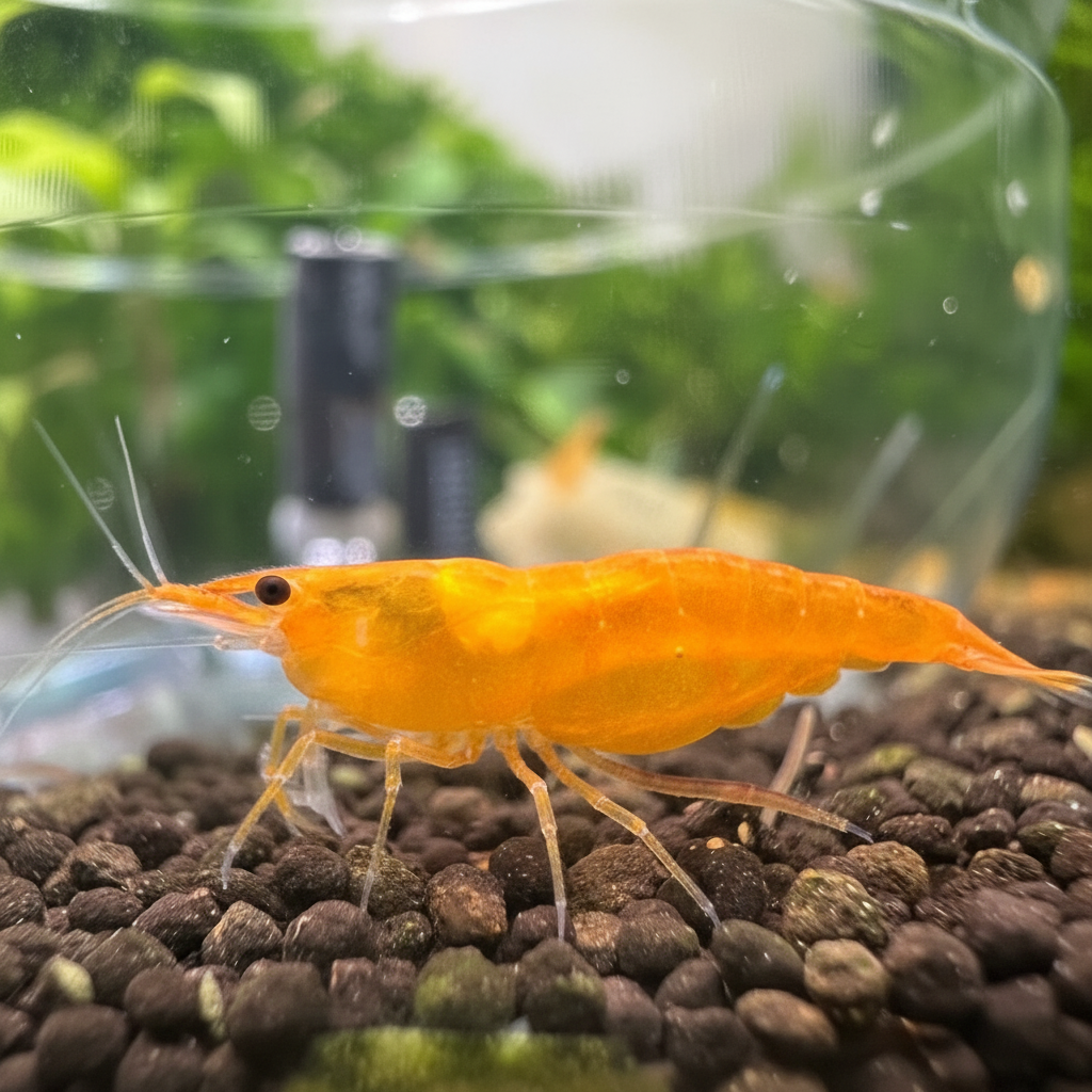 Orange shrimp with blurred background