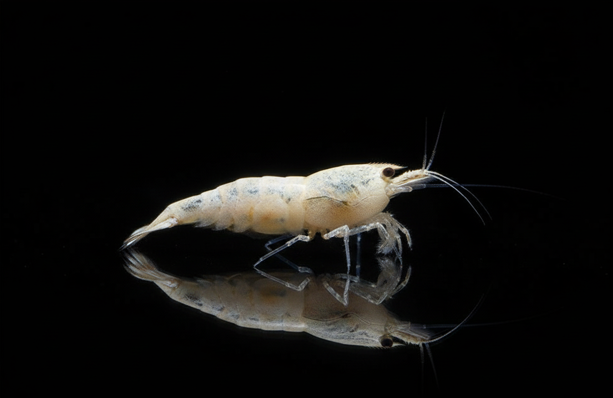 Realistic White Shrimp on Black Background
